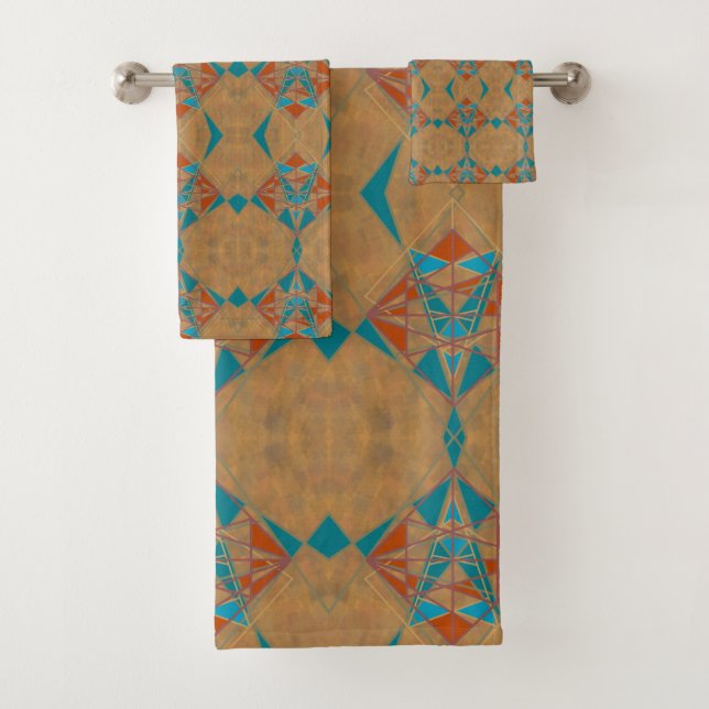 Southwestern Desert Indian Star Man Design Art Bath Towel Set (Insitu)