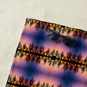 Southwestern Desert Landscape Cactus Sunrise Image Beach Towel