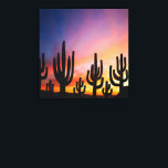 Southwestern Desert Landscape Cactus Sunrise Image Canvas Print<br><div class="desc">Premium Wrapped Canvas wall hanging decor printed with a Southwestern Desert Landscape Cactus Sunrise Image mixed media graphic art design illustration by TheFabricSeal at Zazzle #ZazzleMade https://www.zazzle.com/store/thefabricseal This gorgeous image design melds together a stunning sunrise sunset photo and beautiful desert landscape with a mountain range and majestic cactus silhouettes in...</div>