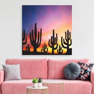 Southwestern Desert Landscape Cactus Sunrise Image Canvas Print
