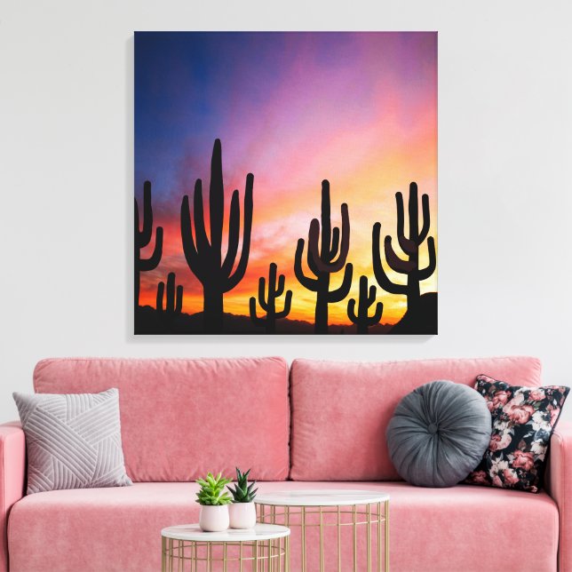 Southwestern Desert Landscape Cactus Sunrise Image Canvas Print (Insitu(LivingRoom))