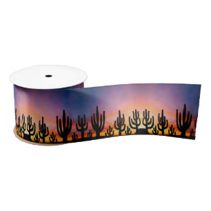 Southwestern Desert Landscape Cactus Sunrise Image Satin Ribbon