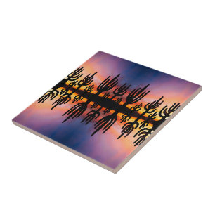 Southwestern Desert Landscape Cactus Sunrise Image Tile