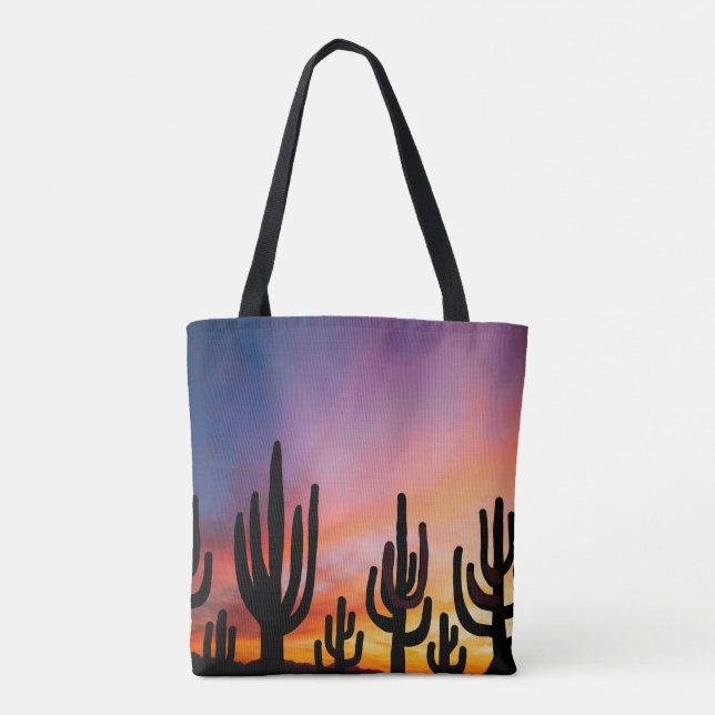 Southwestern Desert Landscape Cactus Sunrise Image Tote Bag (Back)