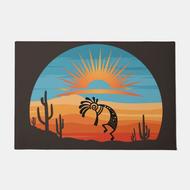 Southwestern Desert Sun Kokopelli Doormat (Front)