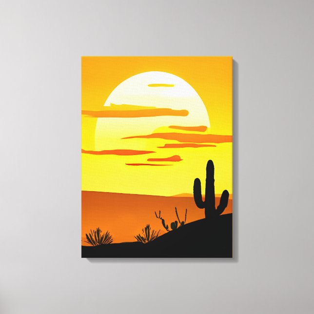 Southwestern Desert Sunset with Cactus  Canvas Print (Front)
