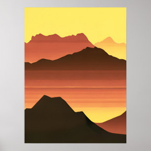Southwestern Desert Sunset with Mountains  Poster