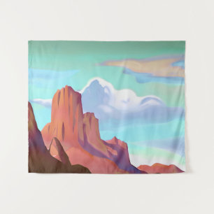 Southwestern Desert with Mountains Minimalist Art Tapestry
