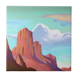 Southwestern Desert with Mountains Minimalist Art Tile