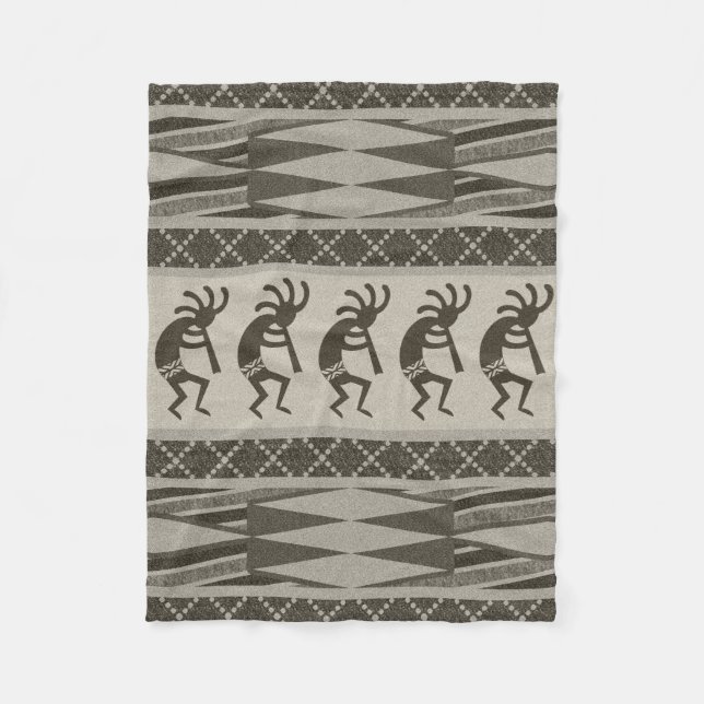 Southwestern Design Kokopelli Tribal Aztec Pattern Fleece Blanket (Front)