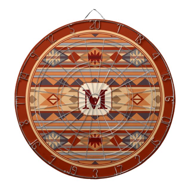 Southwestern Design Tan Monogram Dartboard (Front)