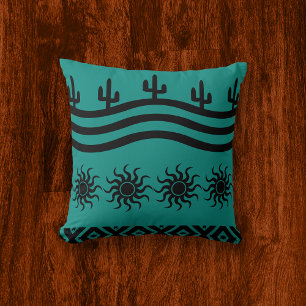 Southwestern Design Teal Pattern Throw Pillow