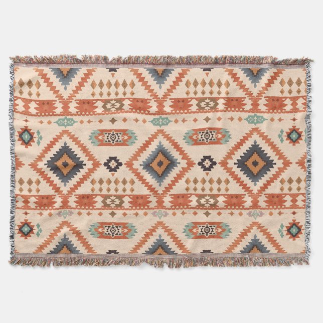 Southwestern Earth Tone Diamond Pattern Throw Blanket (Front)