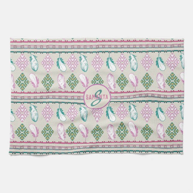 southwestern ethnic feathers pattern kitchen towel (Horizontal)