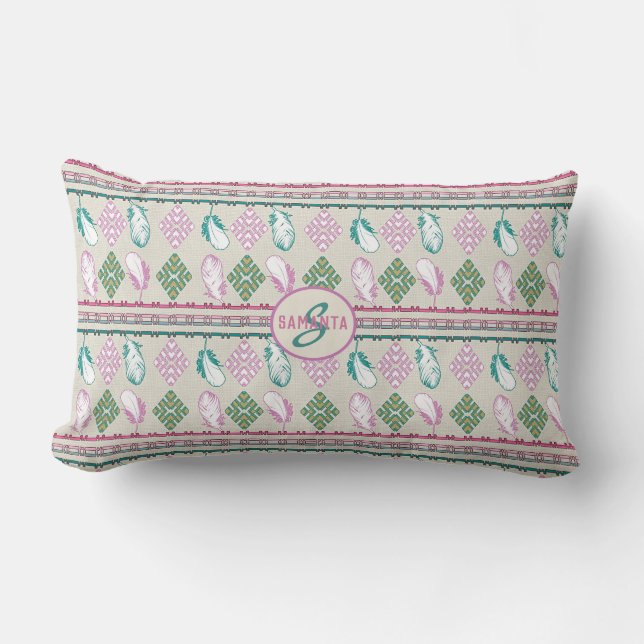 Southwestern ethnic fethers pattern lumbar pillow (Front)