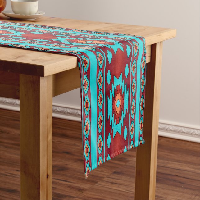 Southwestern ethnic geometric pattern short table runner (In Situ)