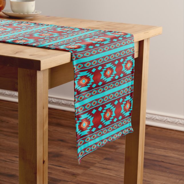 Southwestern ethnic geometric pattern short table runner (In Situ)