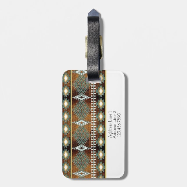 southwestern ethnic navaio tribal pattern luggage tag (Back Vertical)