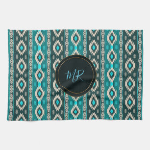 Southwestern ethnic  pattern. Monogram. Kitchen Towel