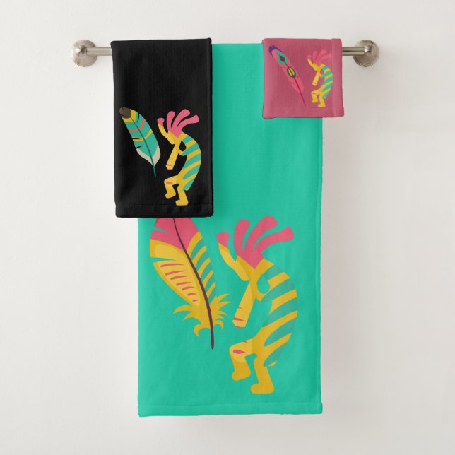 Southwestern Feathers Kokopelli Bathroom Towel Set (Insitu)