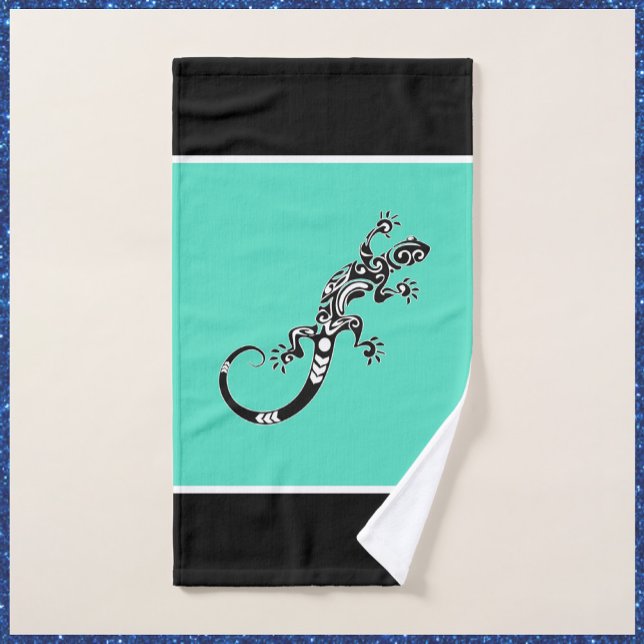 Southwestern Gecko Sea Green and Black Bath Towel Set (Bookmark my store! https://www.zazzle.com/store/capricepetit)