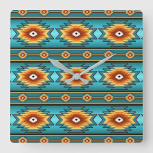 Southwestern geometric  pattern. square wall clock