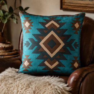 Southwestern Geometric Turquoise Brown Aztec Style Throw Pillow
