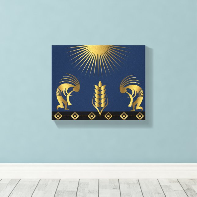 Southwestern Gold Kokopelli Wall Canvas Print (Insitu(Wood Floor))