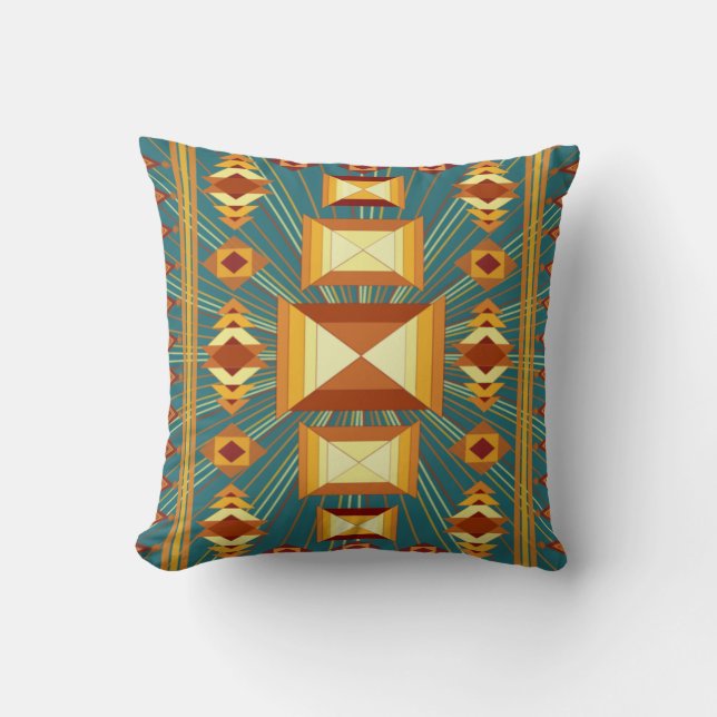 Southwestern Golden Sun Rays Indian Blanket Design Throw Pillow (Front)