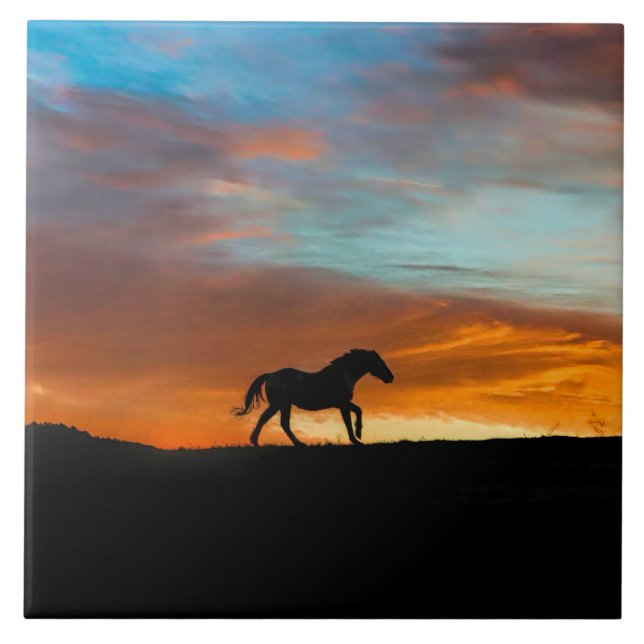 Southwestern Horse and Sunrise Art Tile (Front)