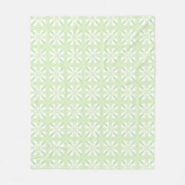 Southwestern Inspired Yellow Green White Fleece Blanket (Front)