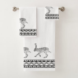 Southwestern Jackrabbit and Geometric Mountains Bath Towel Set