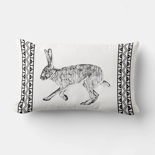 Southwestern Jackrabbit and Geometric Mountains Lumbar Pillow (Front)