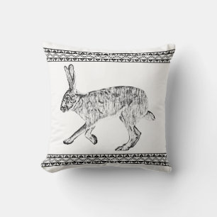 Southwestern Jackrabbit and Geometric Mountains Throw Pillow