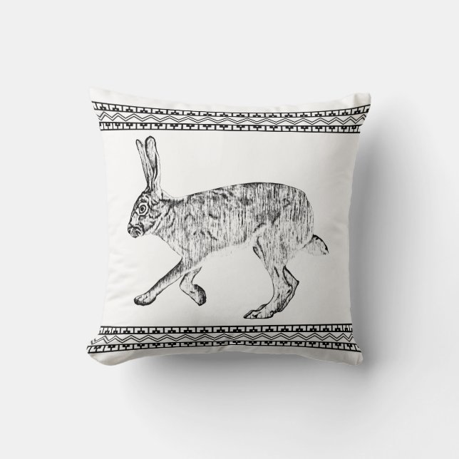 Southwestern Jackrabbit and Geometric Mountains Throw Pillow (Front)