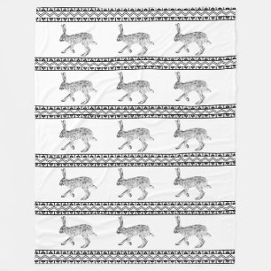 Southwestern Jackrabbit Black and White Geometric  Fleece Blanket