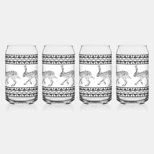 Southwestern Jackrabbit Black & White Geometric  Can Glass (Front)