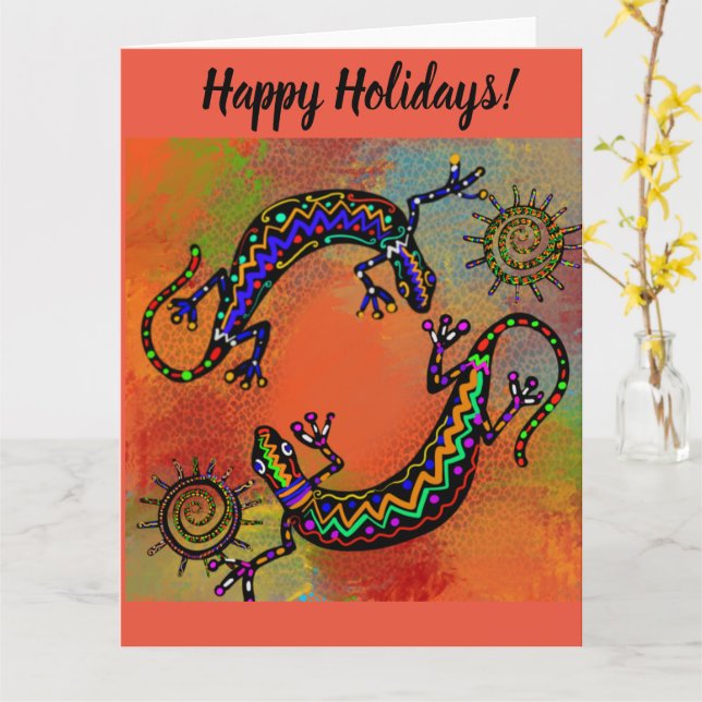 SOUTHWESTERN  LIZARD ART    CARD (Yellow Flower)