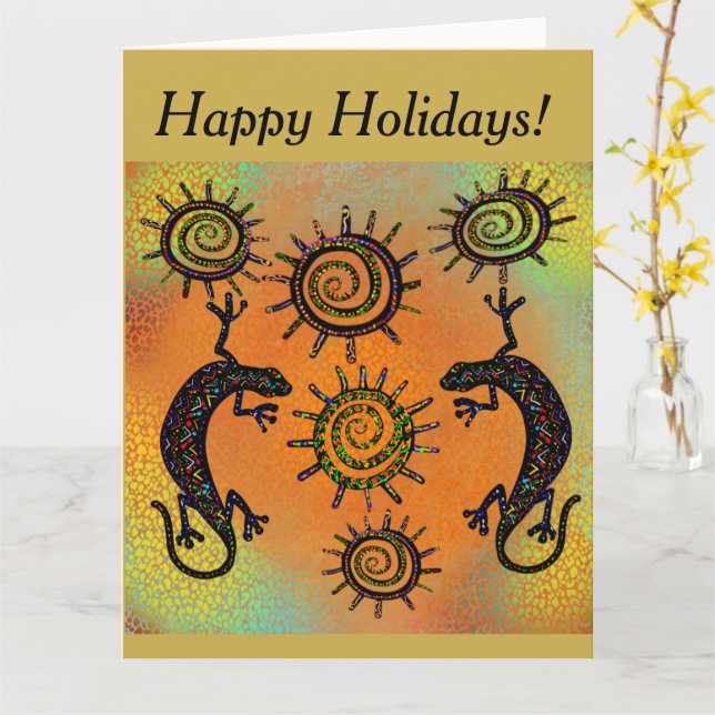 SOUTHWESTERN  LIZARD ART   CARD (Yellow Flower)