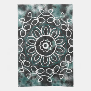 Southwestern Madalian-teal black design Kitchen Towel