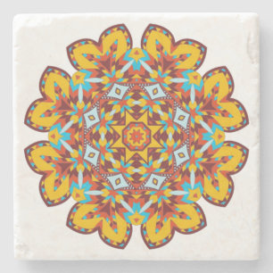 Southwestern Mandala Design in Aztec Colors Stone Coaster