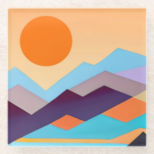 Southwestern Mountains Geometric Abstract Glass Coaster