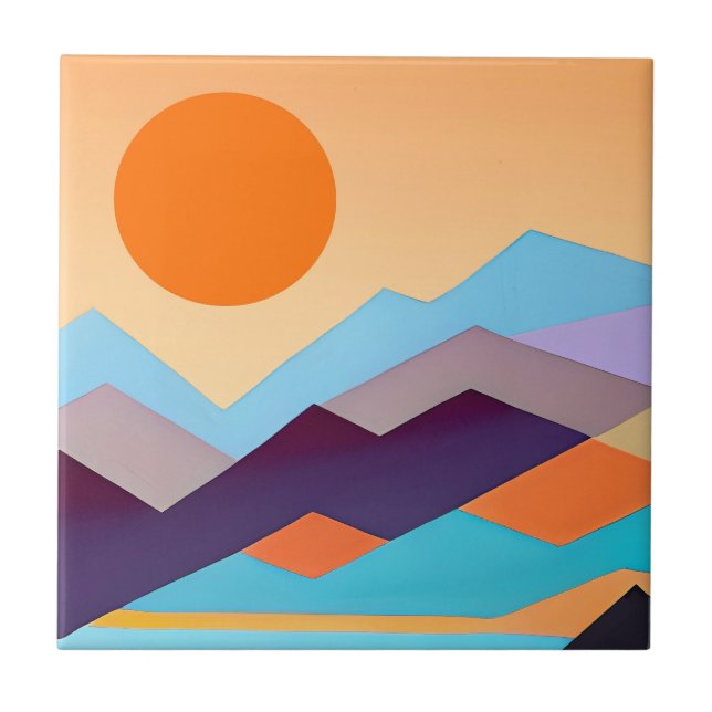 Southwestern Mountains Geometric Abstract  Tile (Front)