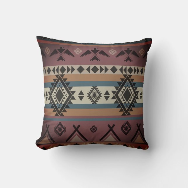 Southwestern Native American Tribal Pattern Throw Pillow (Front)