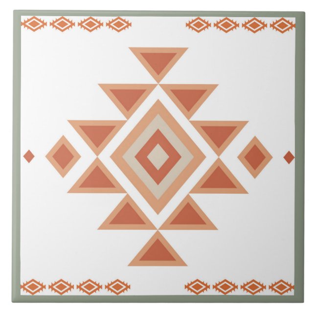 Southwestern Native Sage Green and Desert Orange Tile (Front)