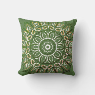 Southwestern Orange beige Scribble Design on green Throw Pillow