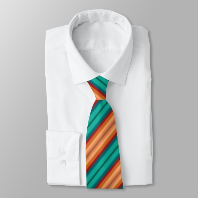 Southwestern Orange Red Turquoise Rainbow Stripes Tie (Tied)