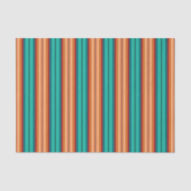 Southwestern Orange Red Turquoise Rainbow Stripes Tissue Paper (Front)