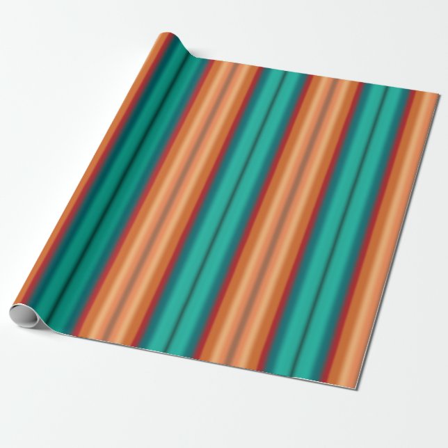 Southwestern Orange Red Turquoise Rainbow Stripes Wrapping Paper (Unrolled)