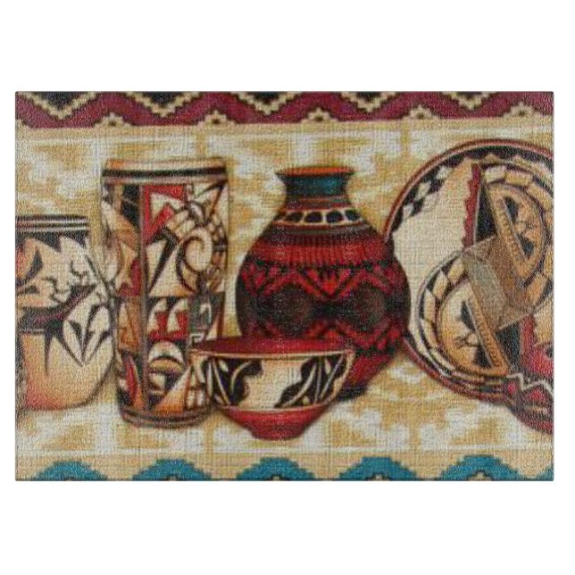 Southwestern Pattern Glass Cutting Board (Front)